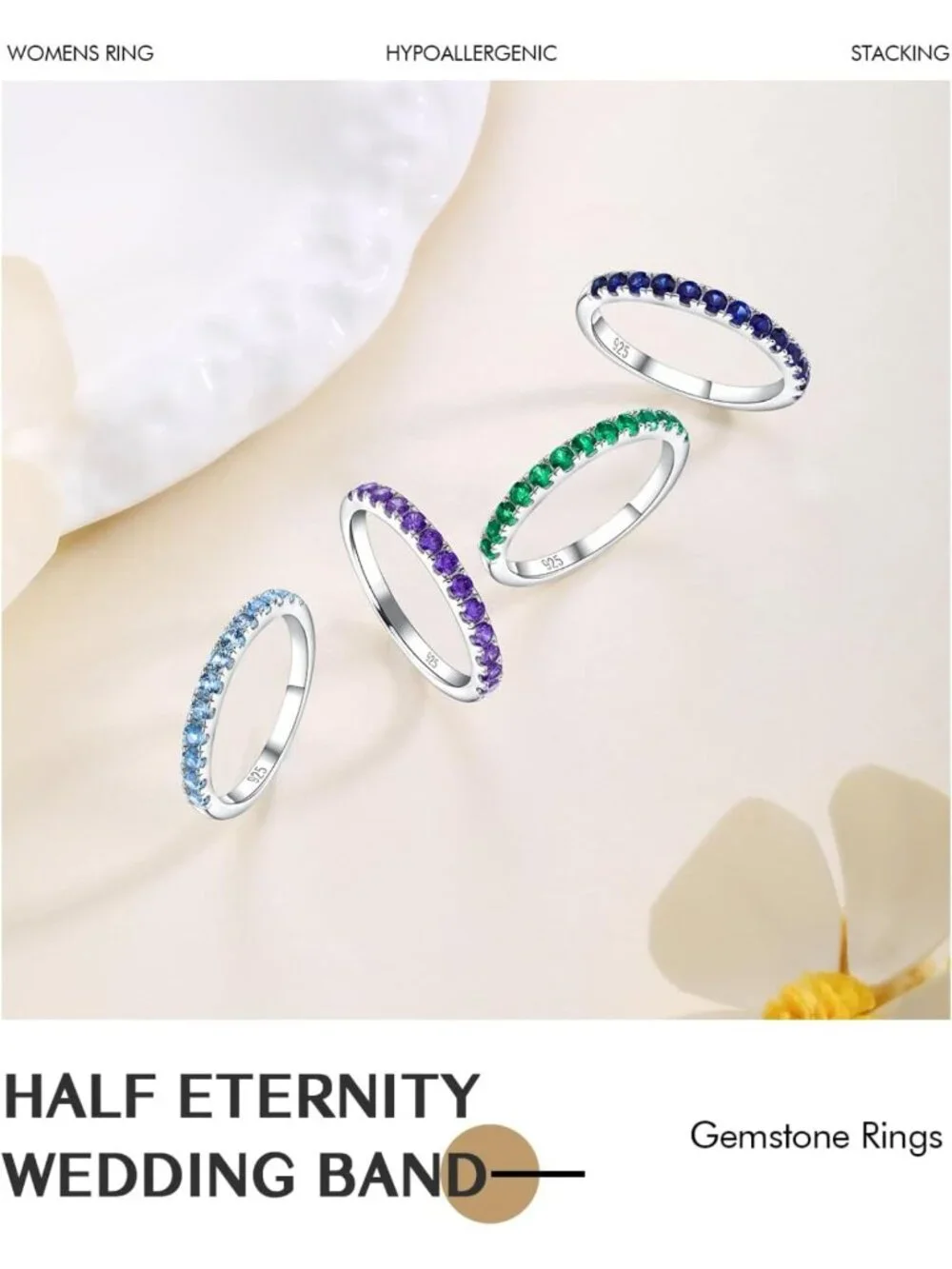 Elegant Amethyst Wedding Band - 925 Sterling Silver Thin Stackable Ring, Size 6